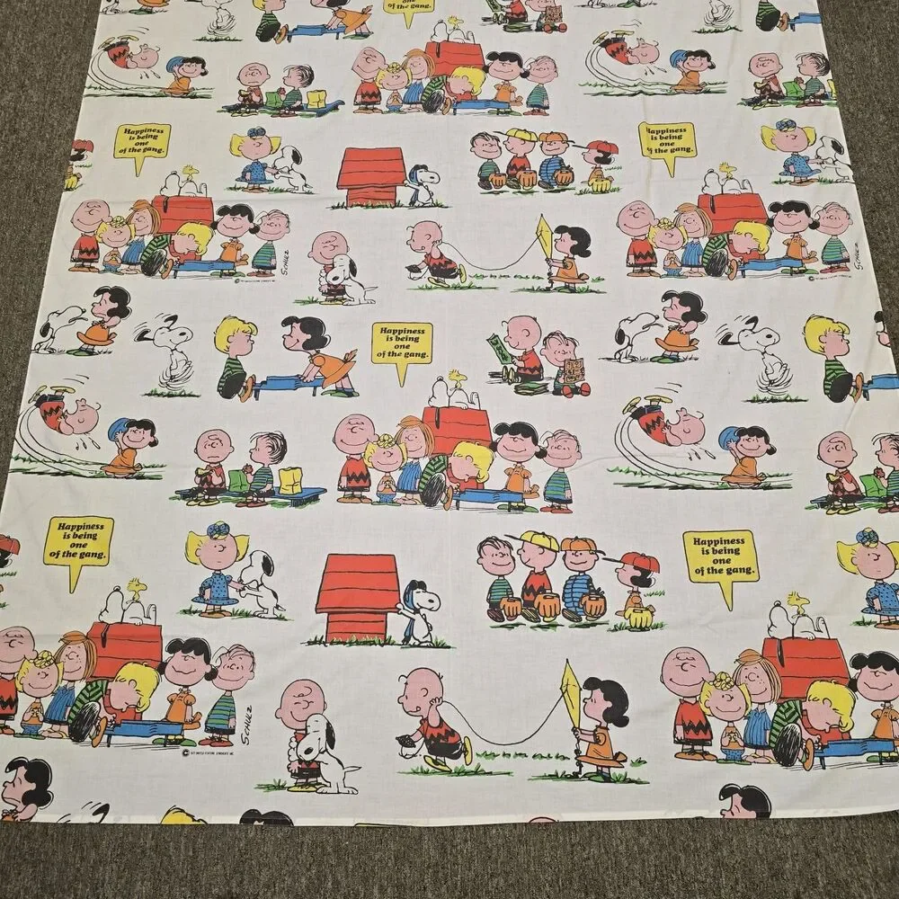 Vintage Peanuts Twin Flat Bed Muslin Sheet Sears 1971 Snoopy Charlie Brown